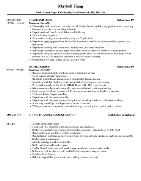 electronic assembler resume examples|Electronic Assembler Resume Example for 2024 (Skills.